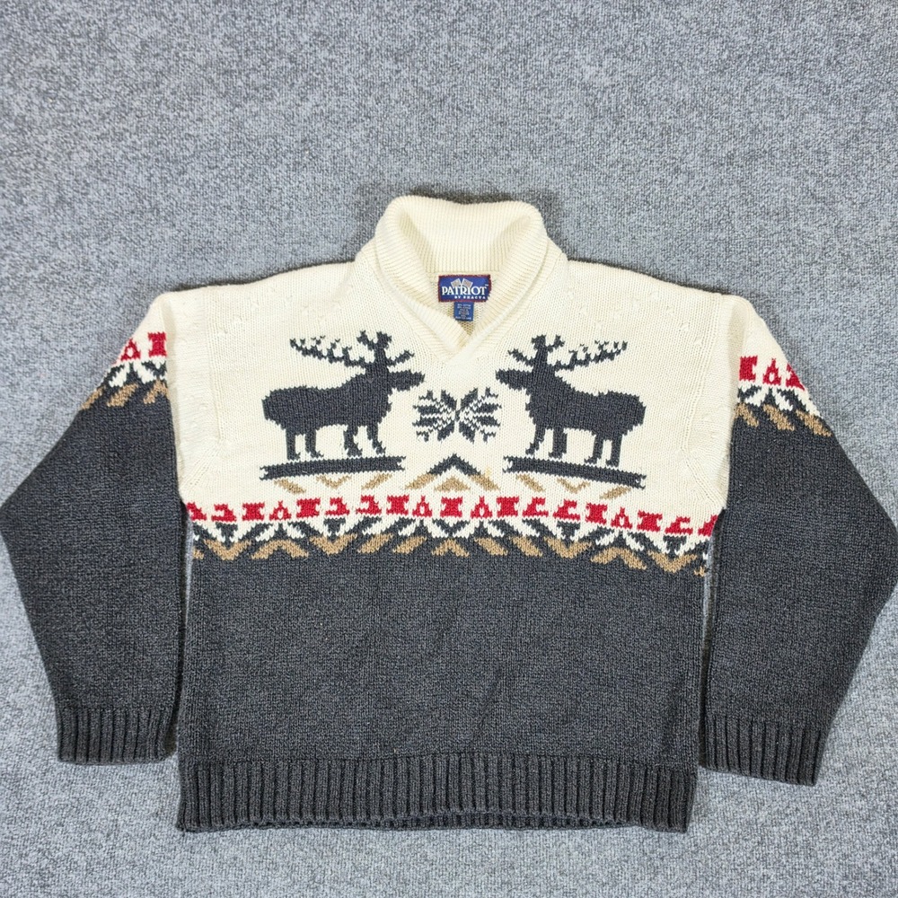 Patriot by Exacta Vintage Style Moose Fair Isle Sweater 2XL Shawl Neck Knit